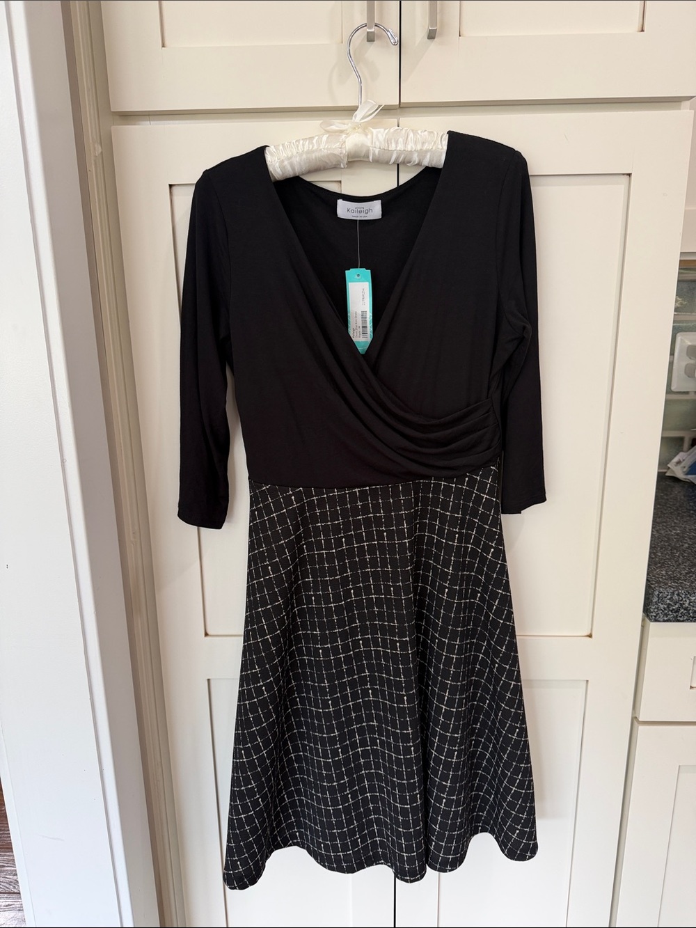 Kaileigh Demi 2fer Knit dress faux wrap  black